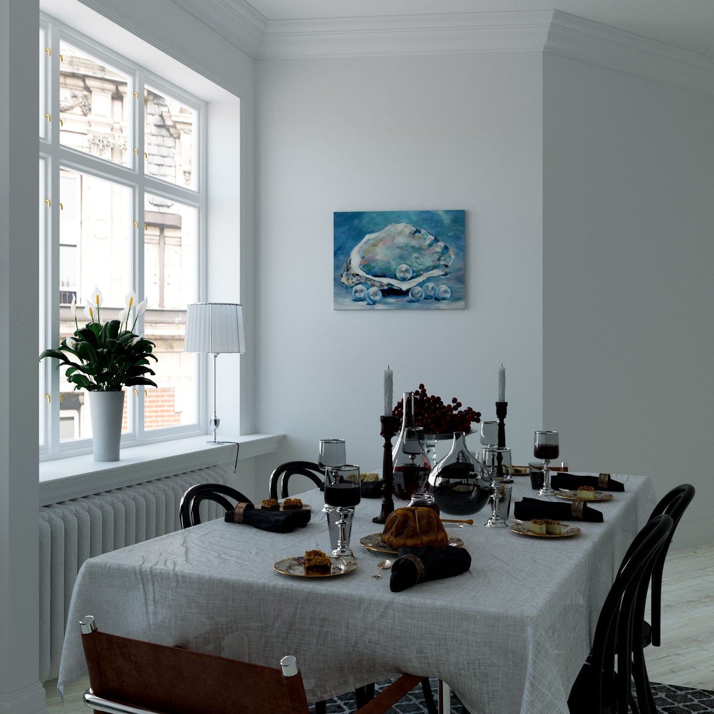 Abundant Harvest Oyster and Pearls Dining Room Effect
