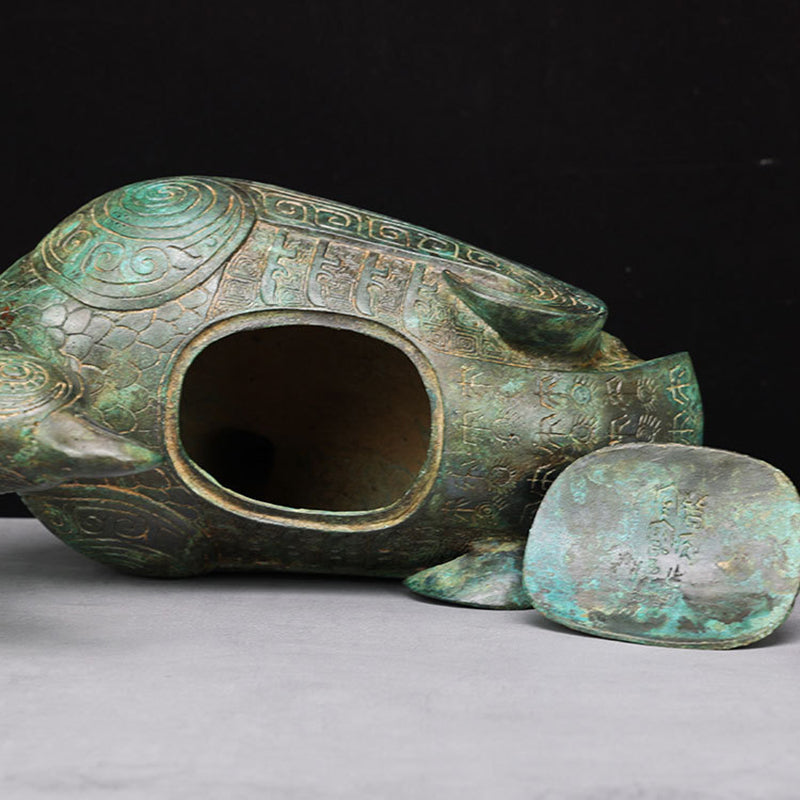 Antique Bronze Phoenix Bird Zun Vessel 4