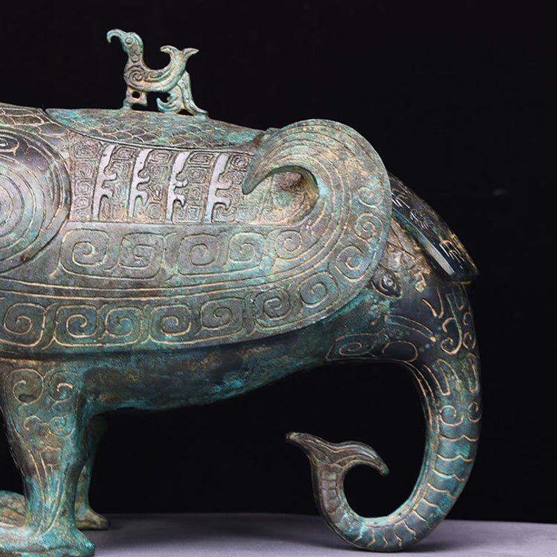 Antique Bronze Phoenix Bird Zun Vessel 5