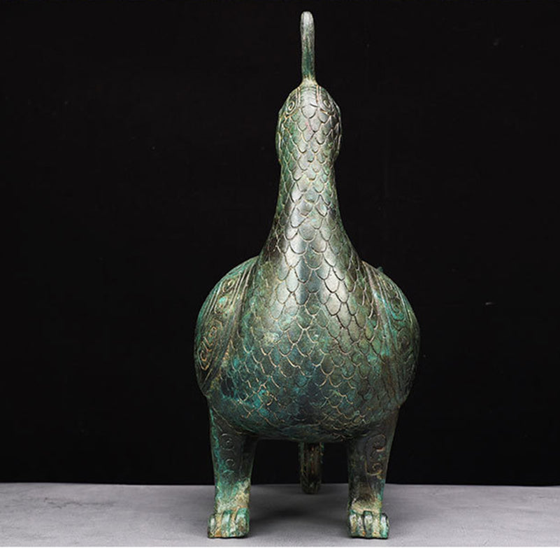 Antique Bronze Phoenix Bird Zun Vessel 6