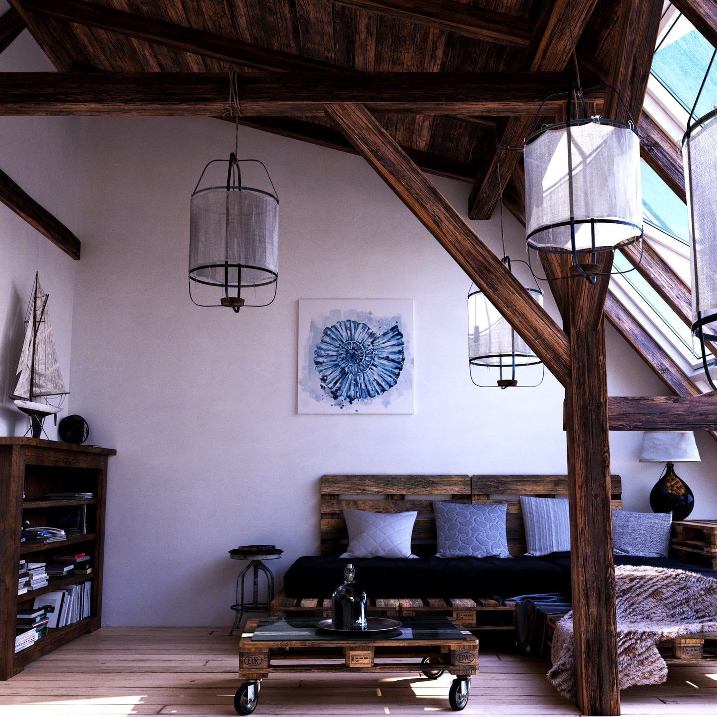 Blue Spiral Seashell Loft Effect