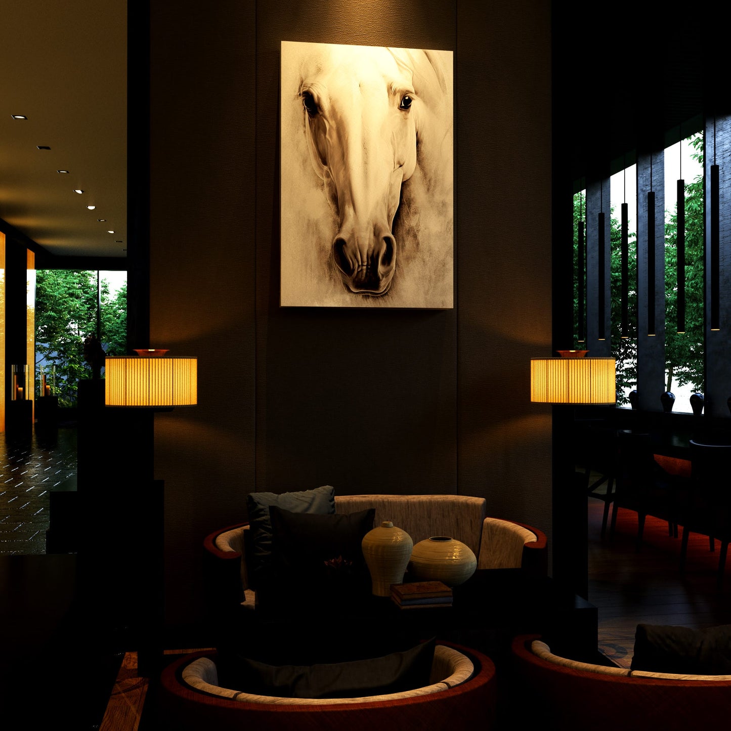 Gaze of the Embossed White Horse Hotel Effect