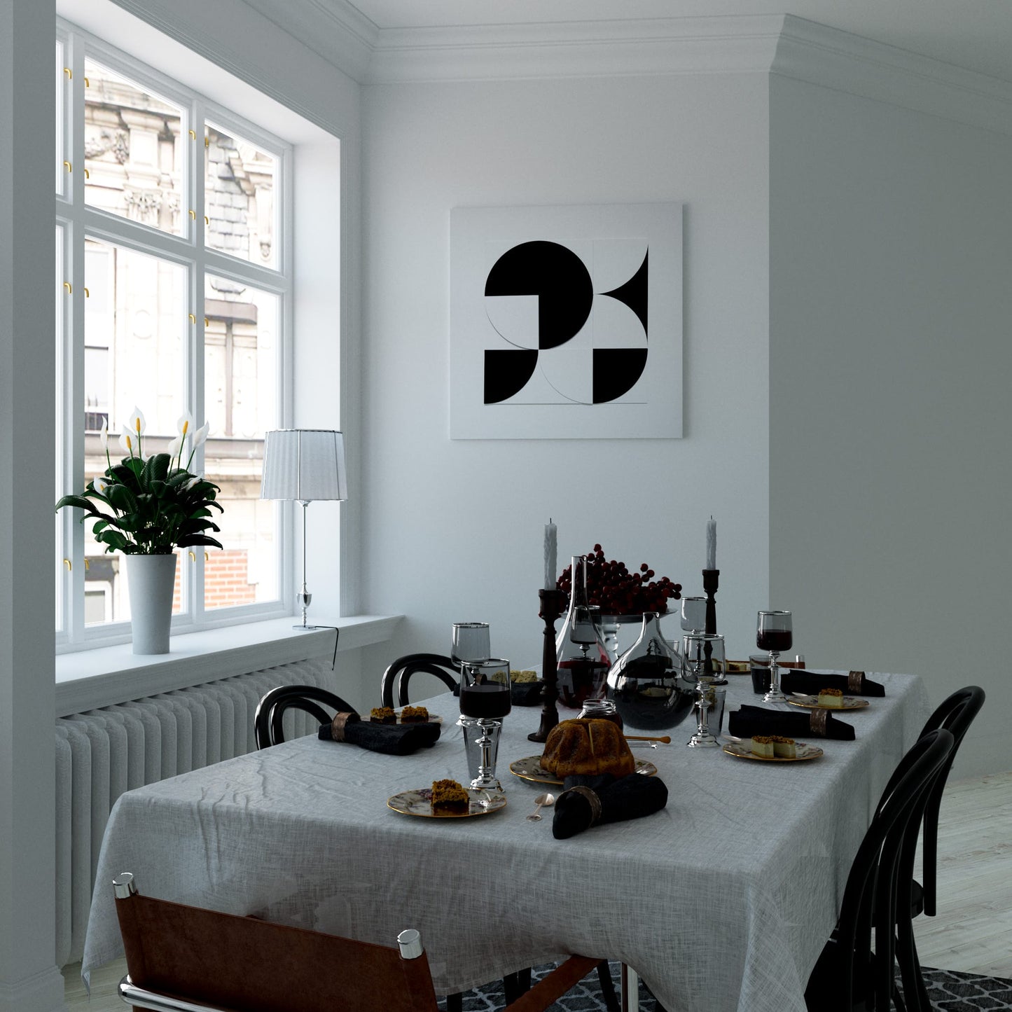 Geometric Composition Black & White Rhythm Dining Room Effect
