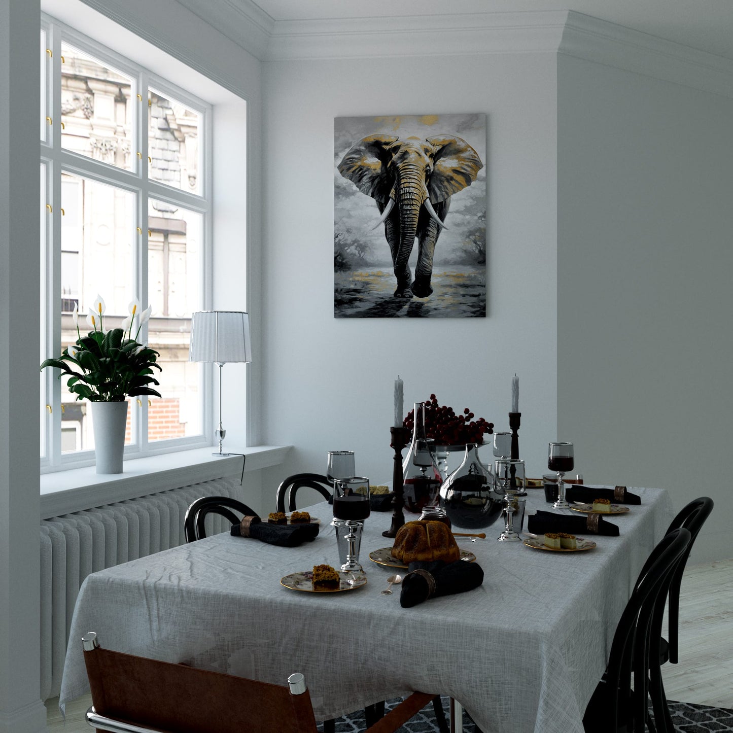 Gilded Elephant Shadow Dining Room Effect