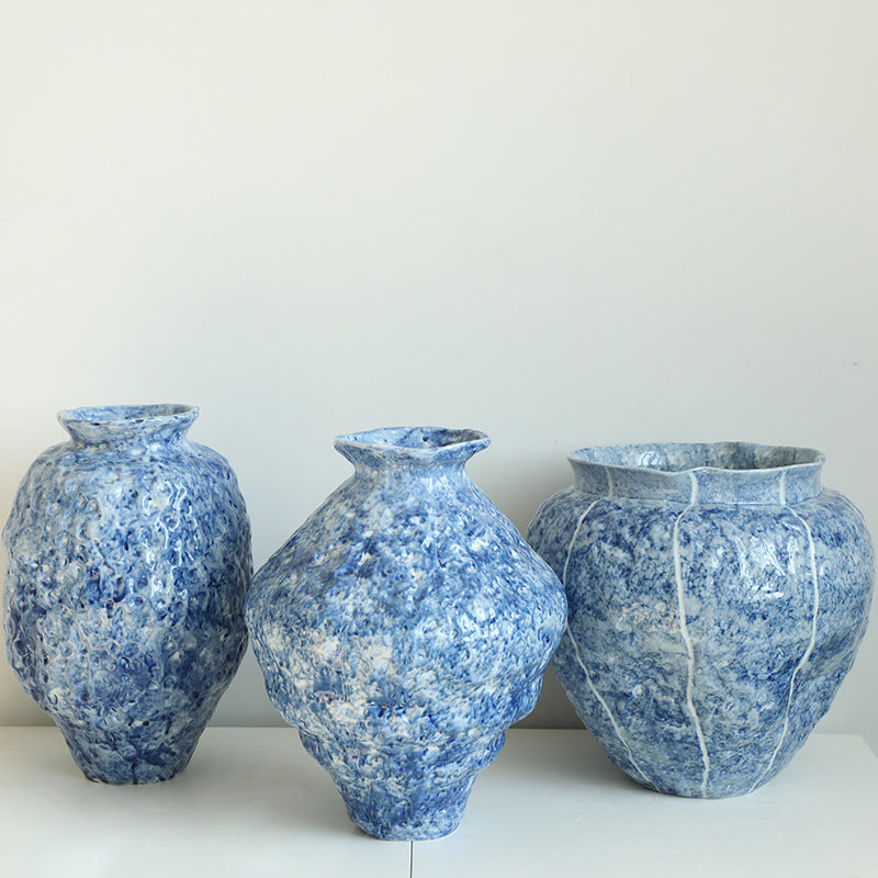 Hammered Ice Blue Ceramic Vase