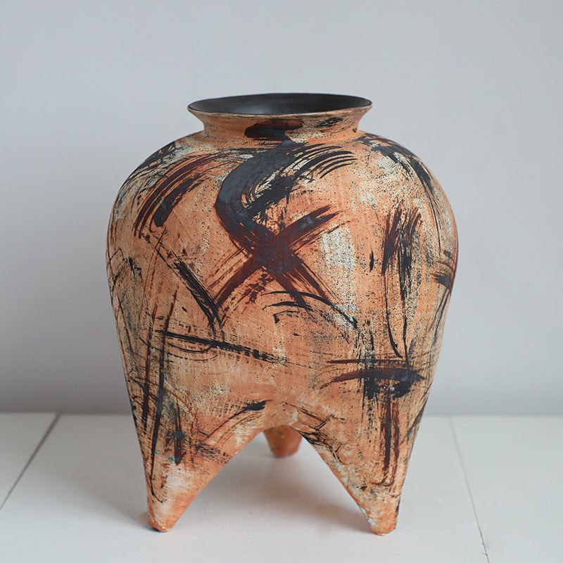 Rustic Abstract Three-Legged Ceramic Vase