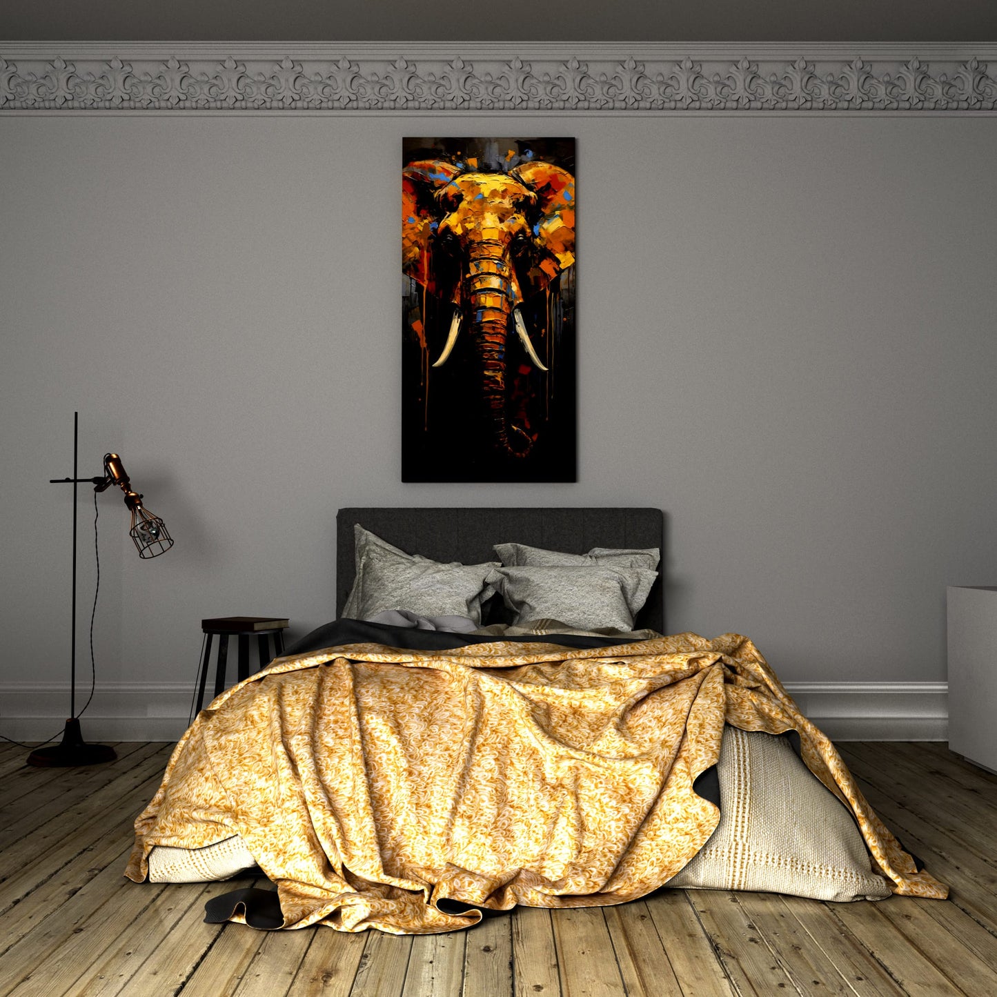 Vibrant Elephant Spirit Bedroom Effect