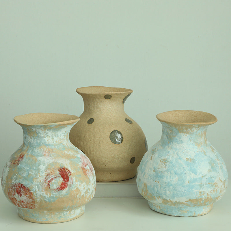 Wabi-Sabi Polka Dot Ceramic Vase Wabi-Sabi Timeless Handmade Vase Wabi-Sabi Oil Painting Style Vase