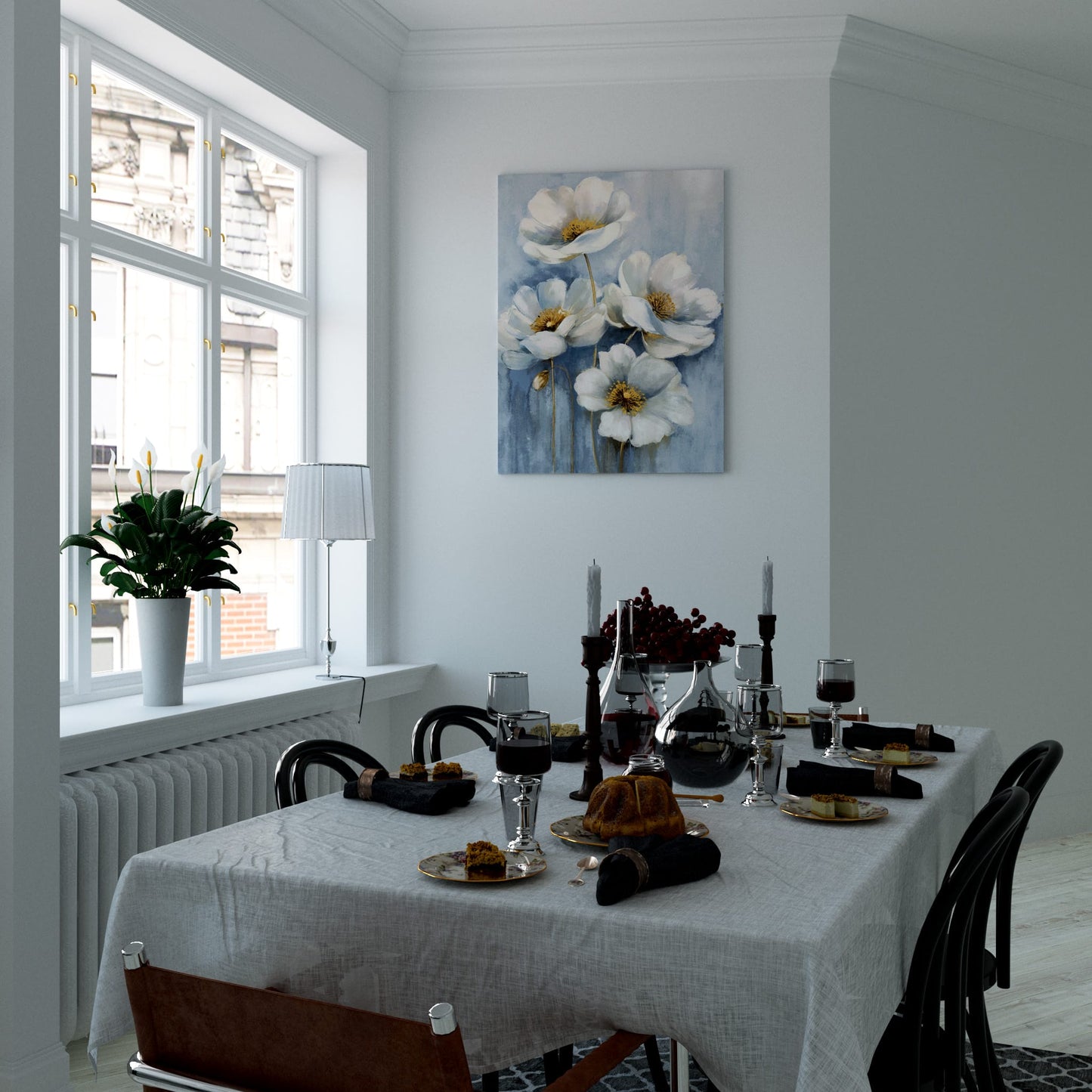 White Bloom Textured Art2 Dining Room Effect