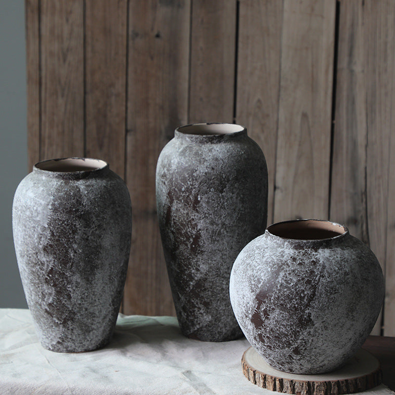 Aged Textured Pottery Vase Aged Patina Rustic Ceramic Tall Vase Rustic Textured Floor Vase