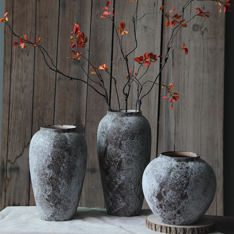 Aged Textured Pottery Vase Aged Patina Rustic Ceramic Tall Vase Rustic Textured Floor Vase 2