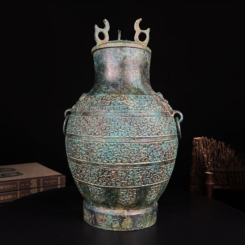 Antique Bronze Beast-Ear Patterned Lidded Jar