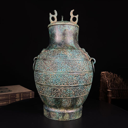 Antique Bronze Beast-Ear Patterned Lidded Jar