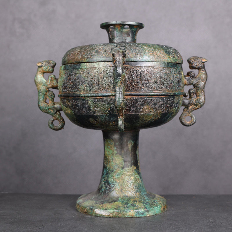Antique Bronze Four-Tiger-Ear Dou Vessel