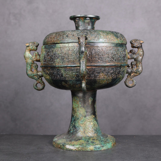 Antique Bronze Four-Tiger-Ear Dou Vessel