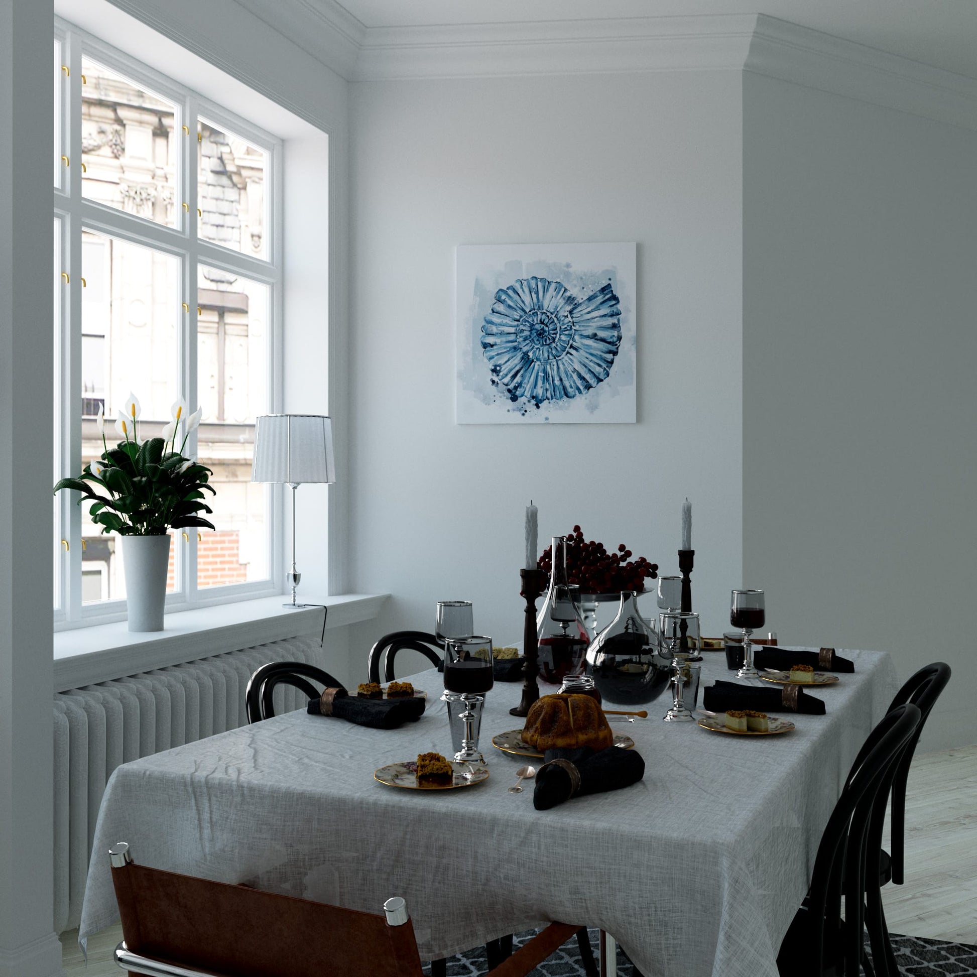 Blue Spiral Seashell Dining Room Effect