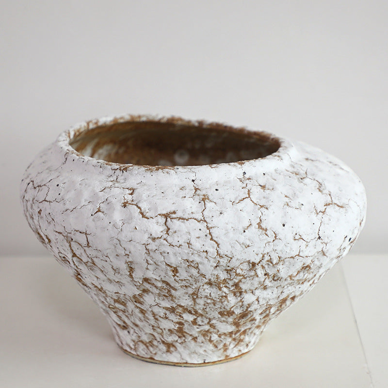 Cracked White Zen Pottery Jar