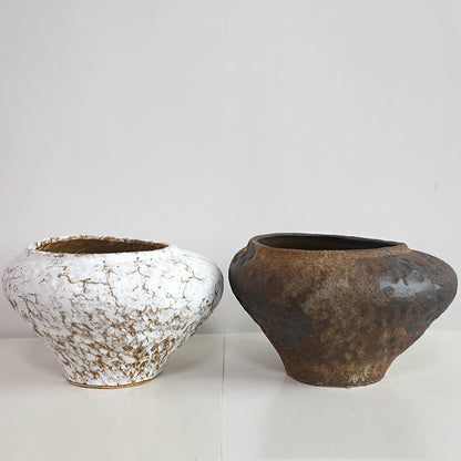 Cracked White Zen Pottery Jar and Rustic Zen Pottery Jar