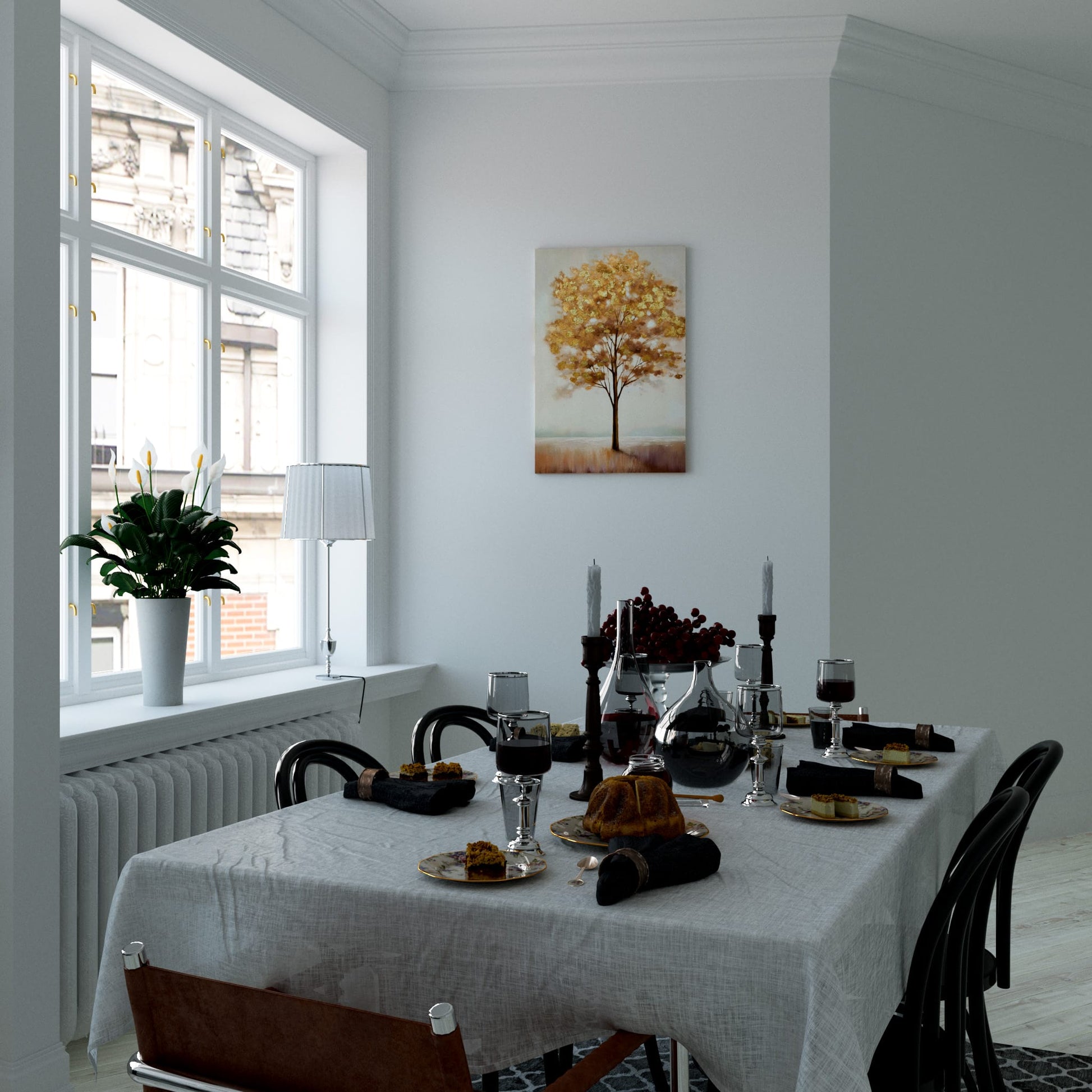 Flourishing Golden Leaves Dining Room Effect