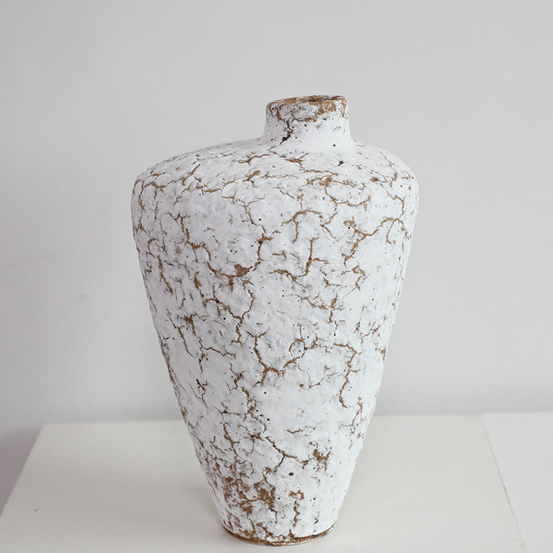 Frosted Cracked White Ceramic Cone Vase
