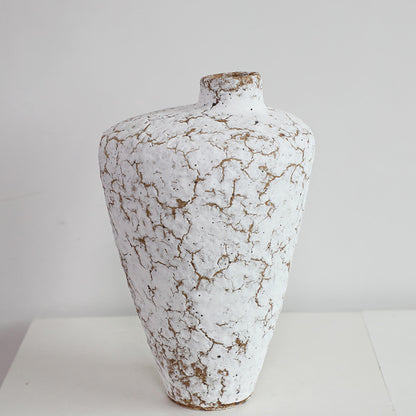 Frosted Cracked White Ceramic Cone Vase