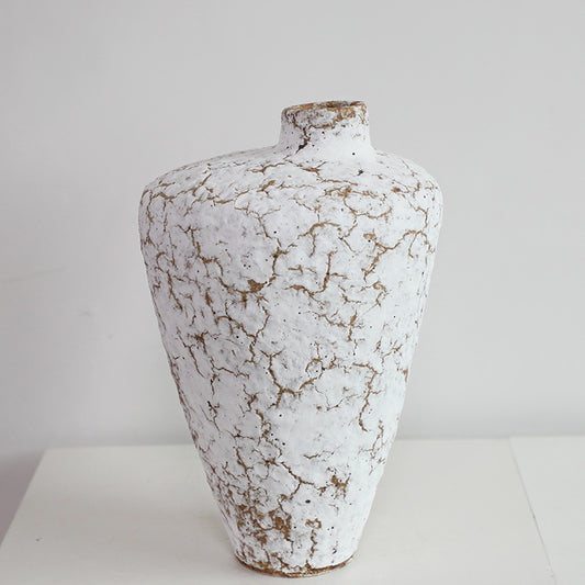 Frosted Cracked White Ceramic Cone Vase