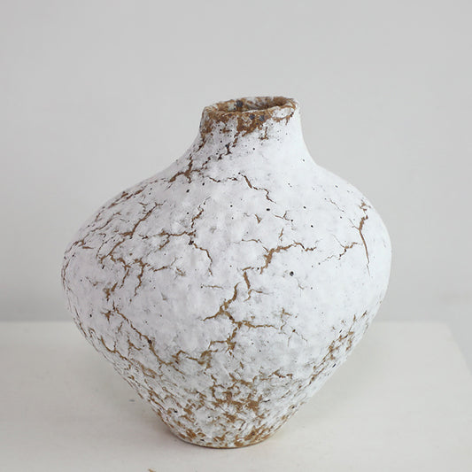Frosted Cracked White Ceramic Gourd Vase