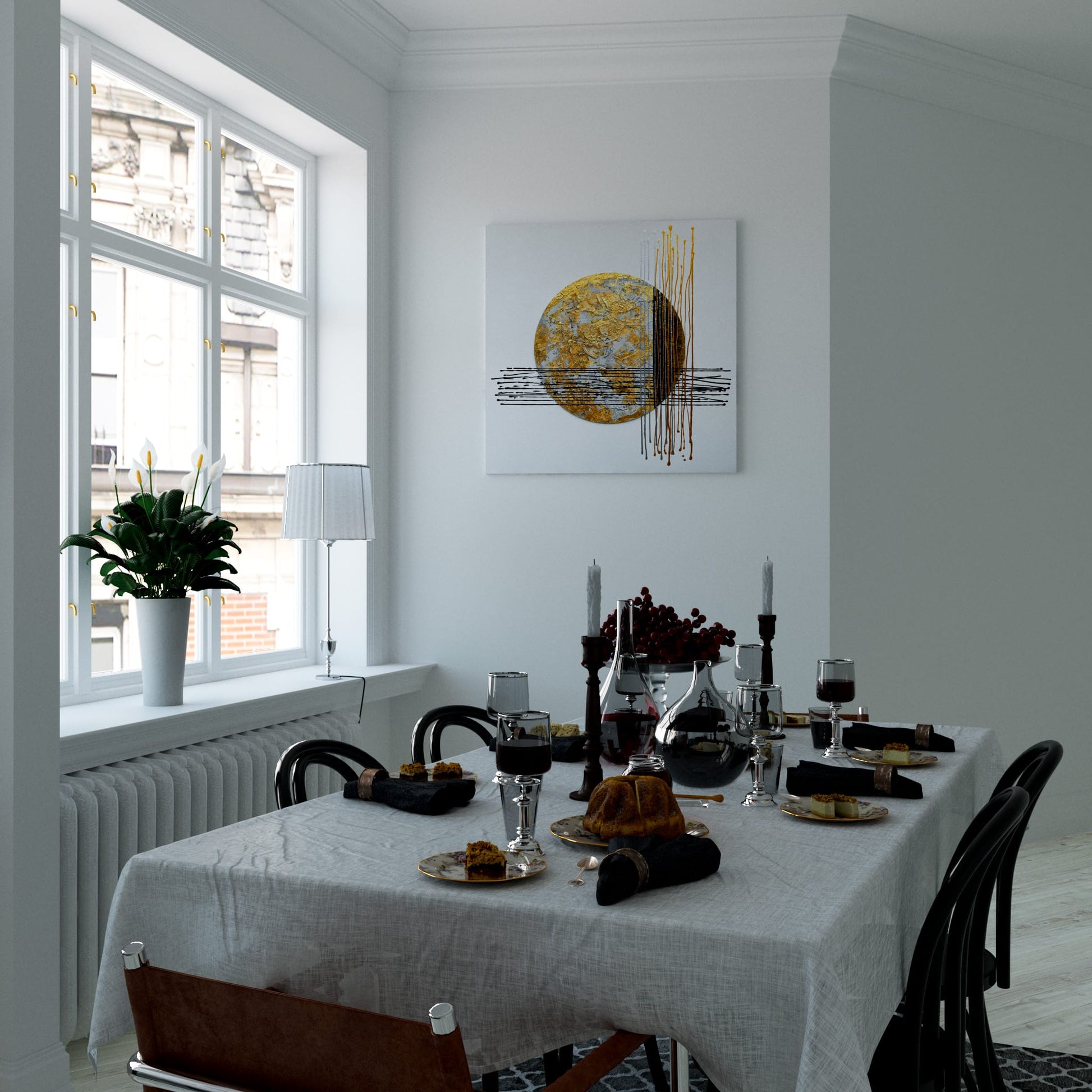 Golden Lunar Embrace Dining Room Effect