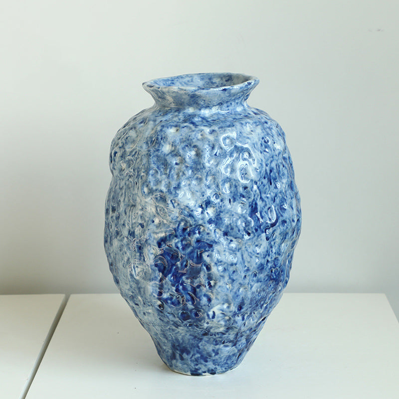 Hammered Ice Blue Ceramic Vase