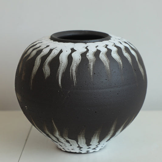 Ink Splatter Black and White Pottery Jar