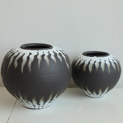 Ink Splatter Black and White Pottery Jar Small/Large Size