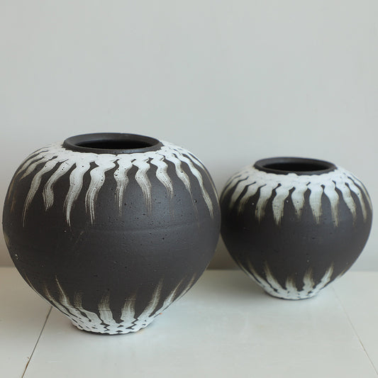 Ink Splatter Black and White Pottery Jar Small/Large Size