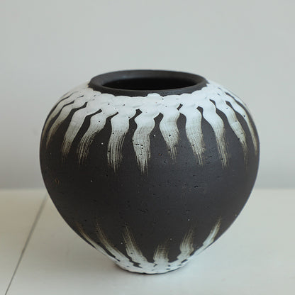 Ink Splatter Black and White Pottery Jar Small Size