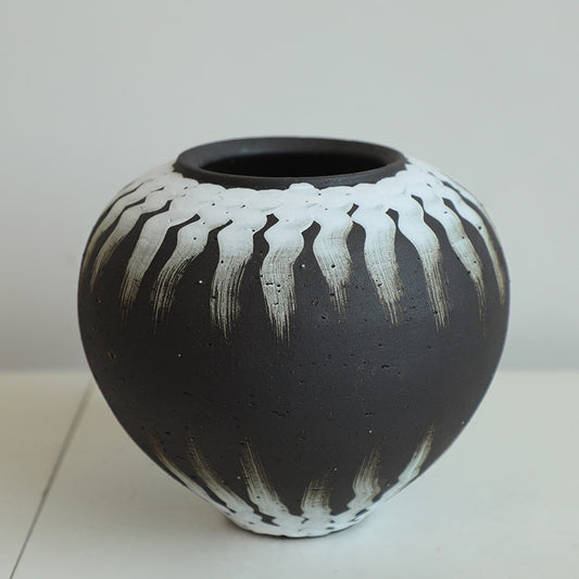 Ink Splatter Black and White Pottery Jar Small Size