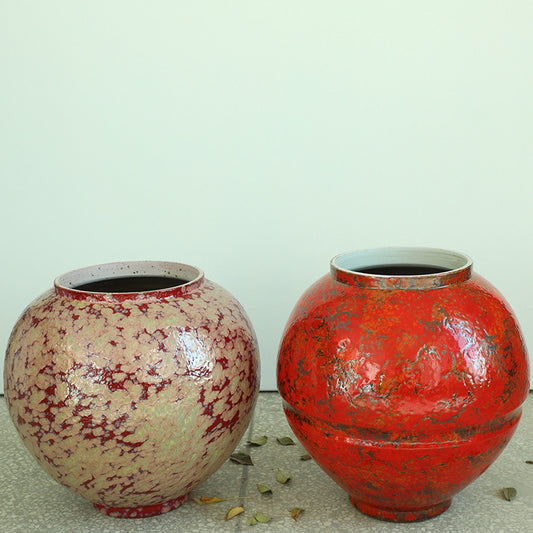 Peach Blossom Splatter Moon Jar and Garnet Red Moon Jar