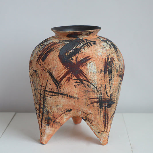 Rustic Abstract Three-Legged Ceramic Vase