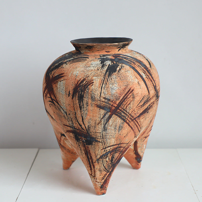 Rustic Abstract Three-Legged Ceramic Vase 2