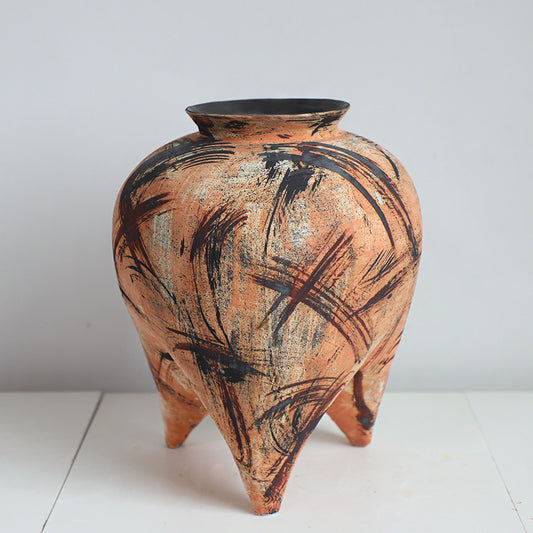 Rustic Abstract Three-Legged Ceramic Vase 2