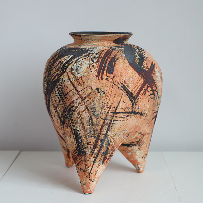 Rustic Abstract Three-Legged Ceramic Vase 3