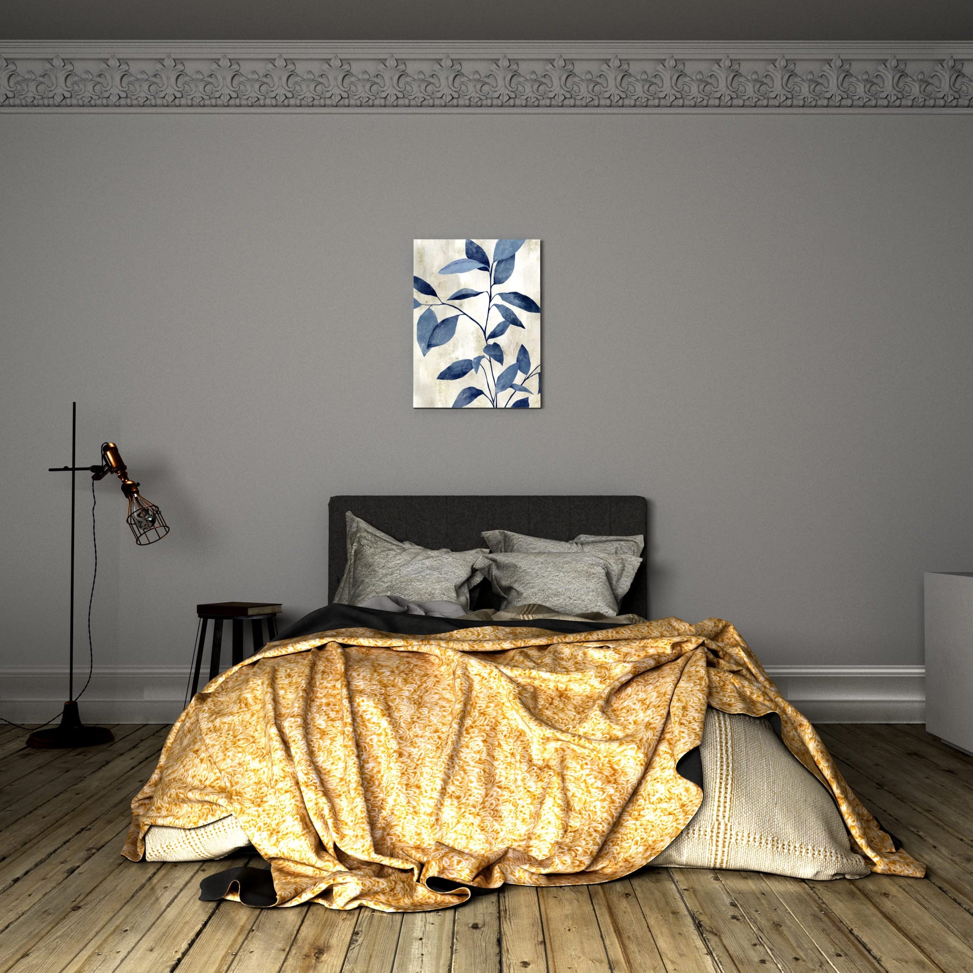 Serene Blue Foliage Bedroom Effect