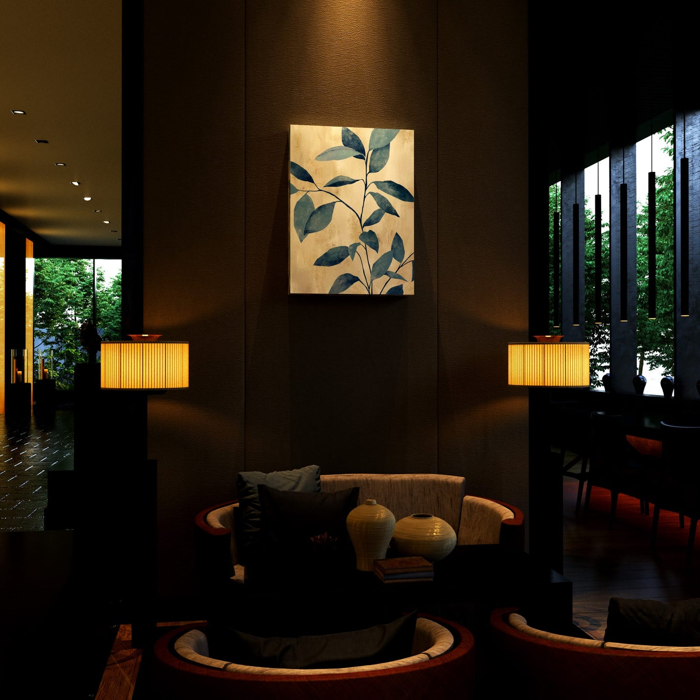 Serene Blue Foliage Hotel Effect