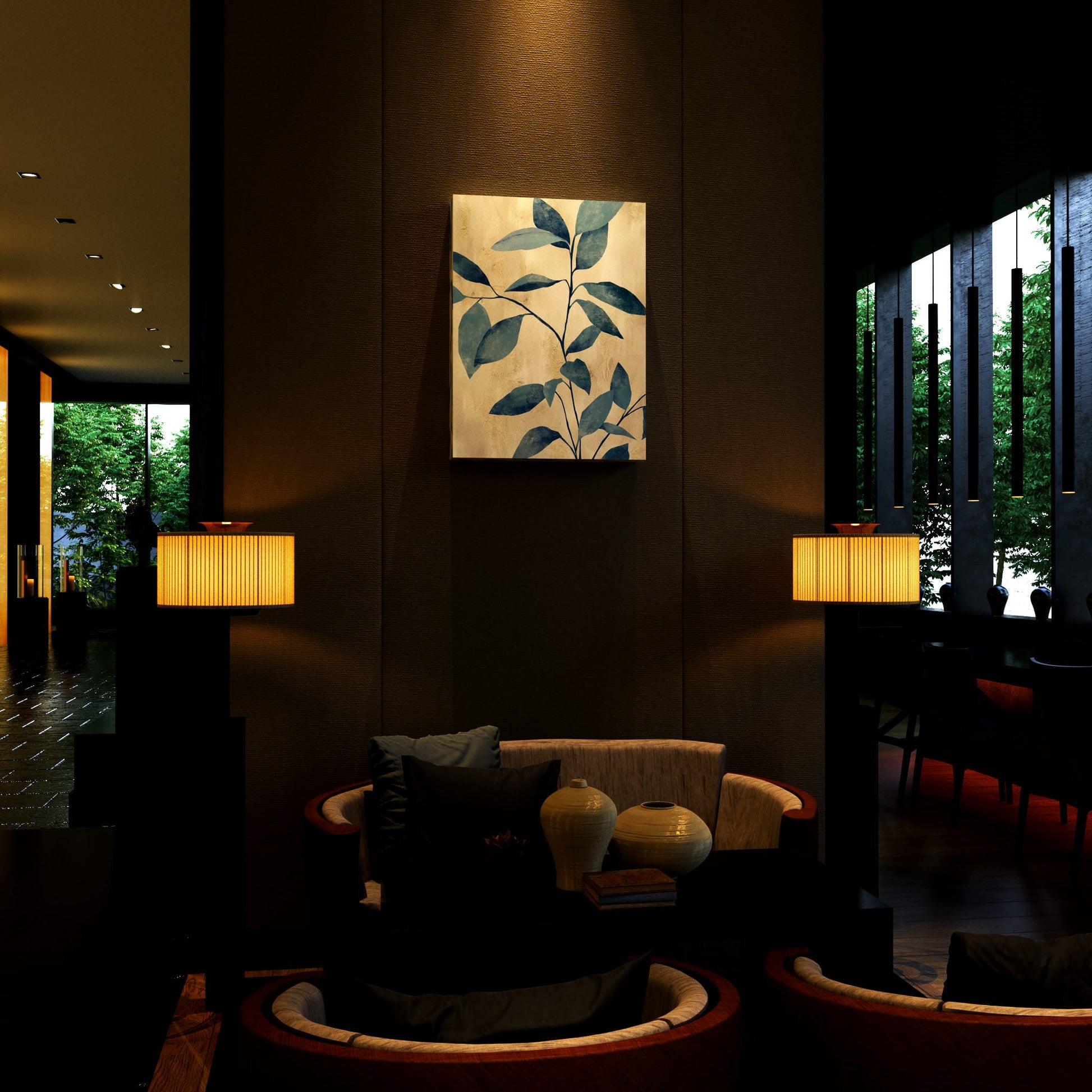 Serene Blue Foliage Hotel Effect