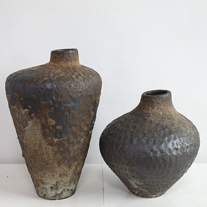 Volcanic Texture Ceramic Vase and Mottled Texture Pottery Vessel