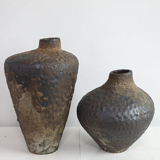 Volcanic Texture Ceramic Vase and Mottled Texture Pottery Vessel