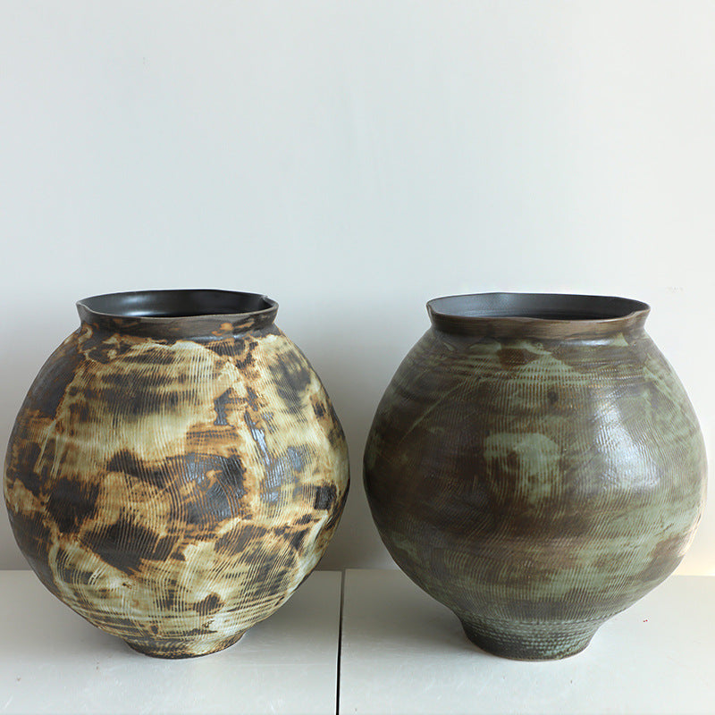 Wabi-Sabi Handcrafted Rustic Ceramic Vase and Wabi-Sabi Incised Ceramic Vase  Rustic Textured Pottery