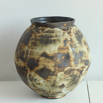 Wabi-Sabi Incised Ceramic Vase  Rustic Textured Pottery