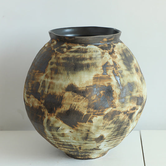 Wabi-Sabi Incised Ceramic Vase  Rustic Textured Pottery
