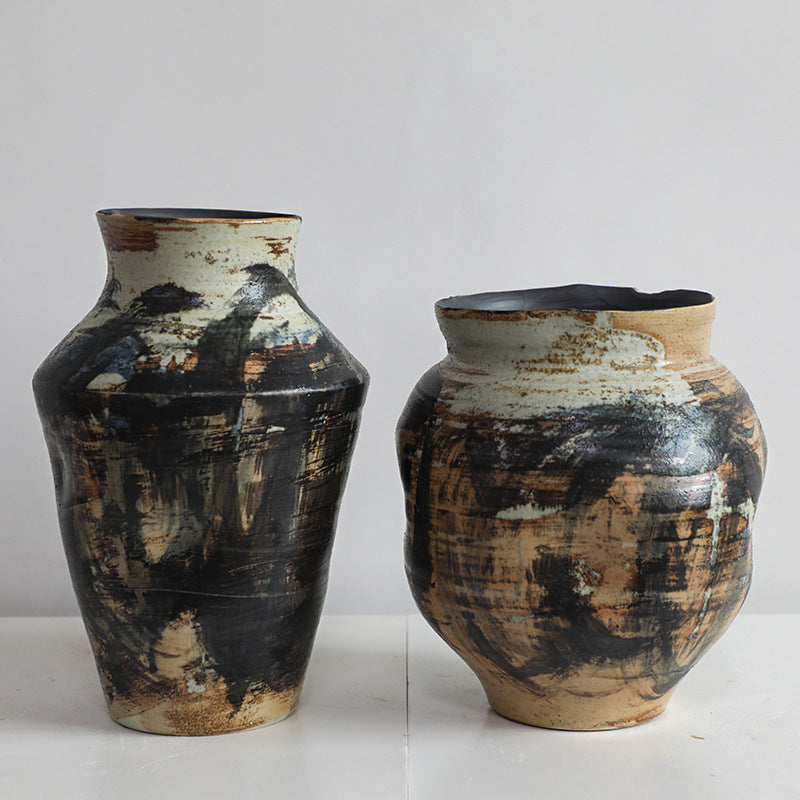 Wabi-sabi Style Handmade Rustic Ceramic Vase and Wabi-sabi Mountainscape Hand-shaped Ceramic Vase