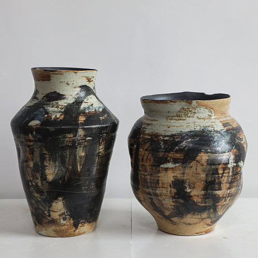 Wabi-sabi Style Handmade Rustic Ceramic Vase and Wabi-sabi Mountainscape Hand-shaped Ceramic Vase