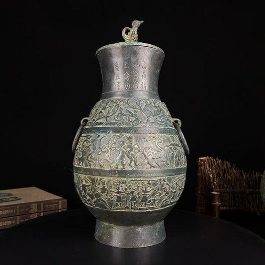Warring States Bronze Hu with Hunting and Banquet Scene Motifs